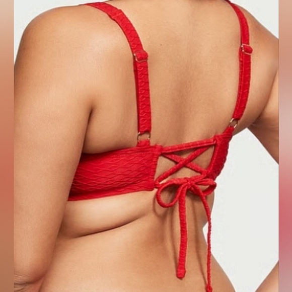 44C/XXL VS Swim Full Coverage Bikini Top Side Tie Cheeky Bikini Set Red - Picture 10 of 10
